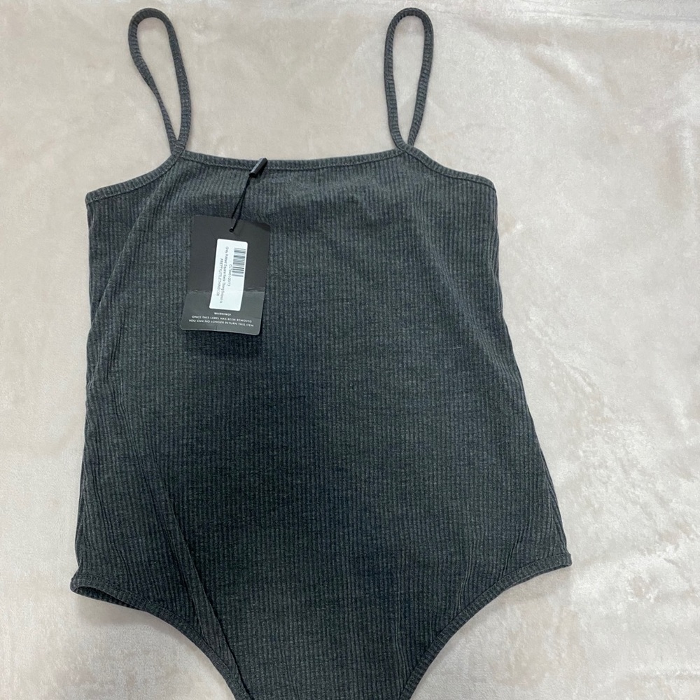 PLT gray square neck bodysuit